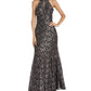 Vestido de festa feminino Nightway com decote em V e renda brilhante, preto, tamanho 12