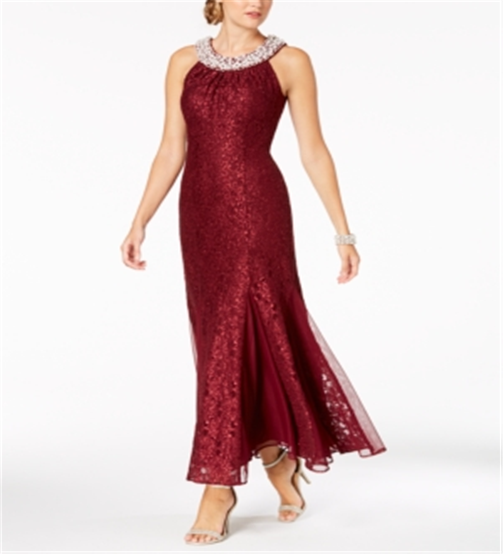 Vestido de renda feminino R &amp; M Richards com detalhes em vinho, tamanho 16
