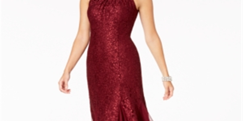 Vestido de renda feminino R &amp; M Richards com detalhes em vinho, tamanho 16