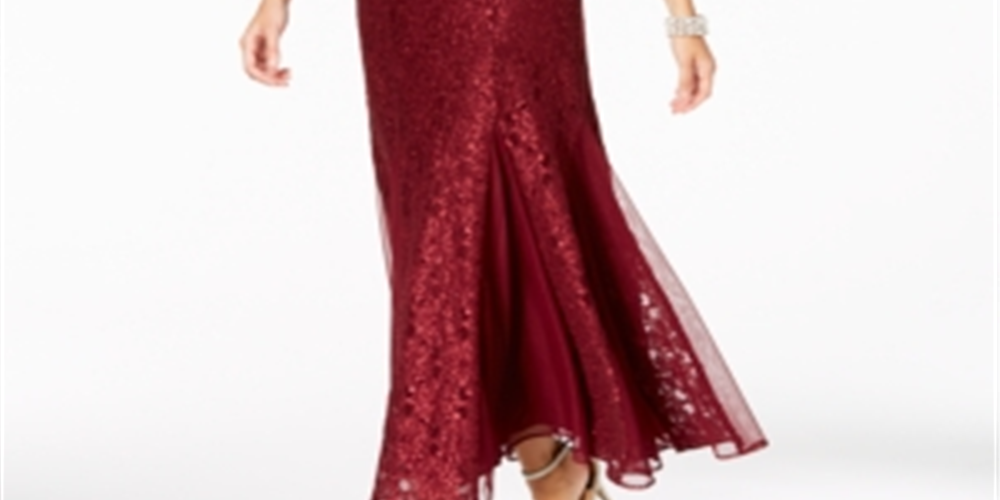 Vestido de renda feminino R &amp; M Richards com detalhes em vinho, tamanho 16