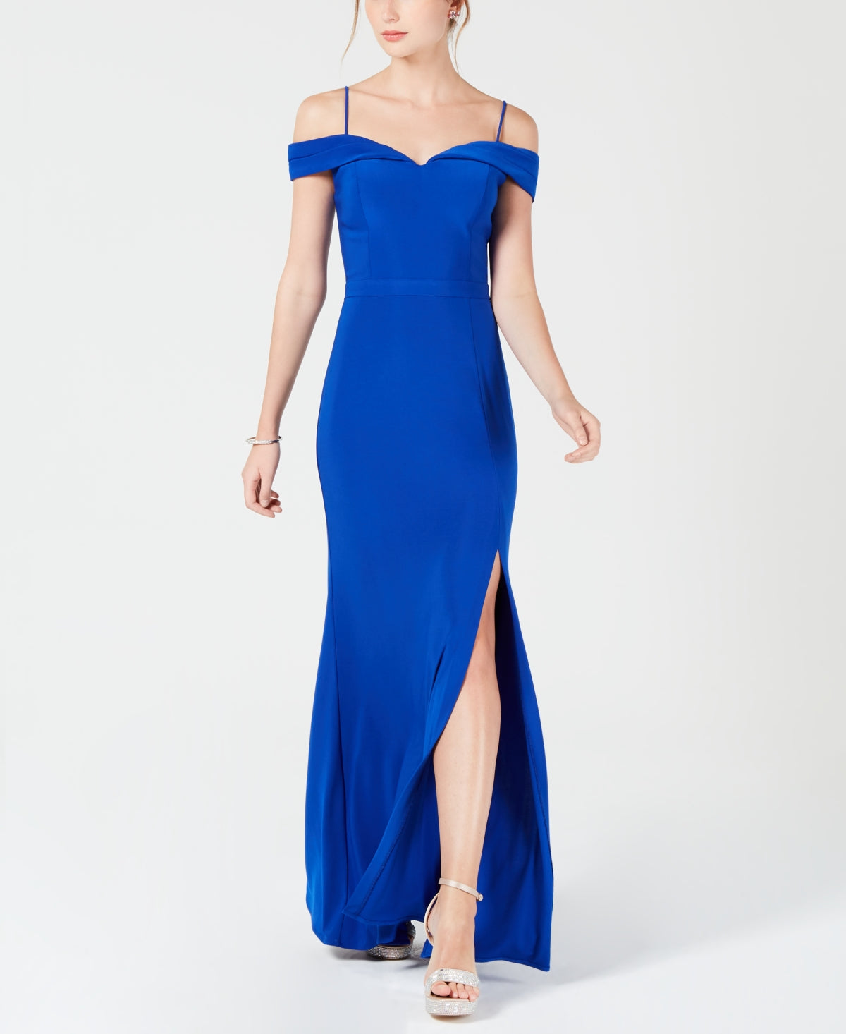 Vestido de festa infantil Morgan &amp; Company com ombros descobertos, azul, tamanho 5