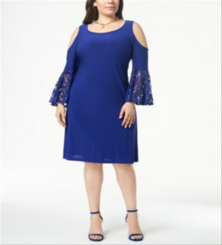 Vestido feminino R &amp; M Richards com ombros descobertos, azul, tamanho 24W