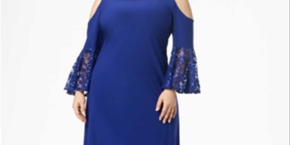 Vestido feminino R &amp; M Richards com ombros descobertos, azul, tamanho 24W