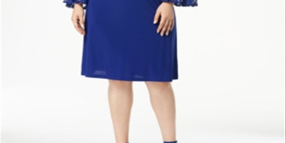 Vestido feminino R &amp; M Richards com ombros descobertos, azul, tamanho 24W