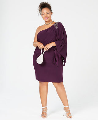 Morgan & Company Women's Plus One Shouldered Dress Purple Size 16W