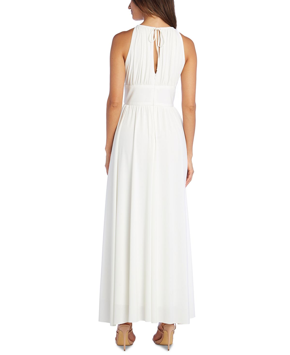 Vestido feminino R &amp; M Richards com decote em forma de fechadura e detalhes em branco, tamanho 6