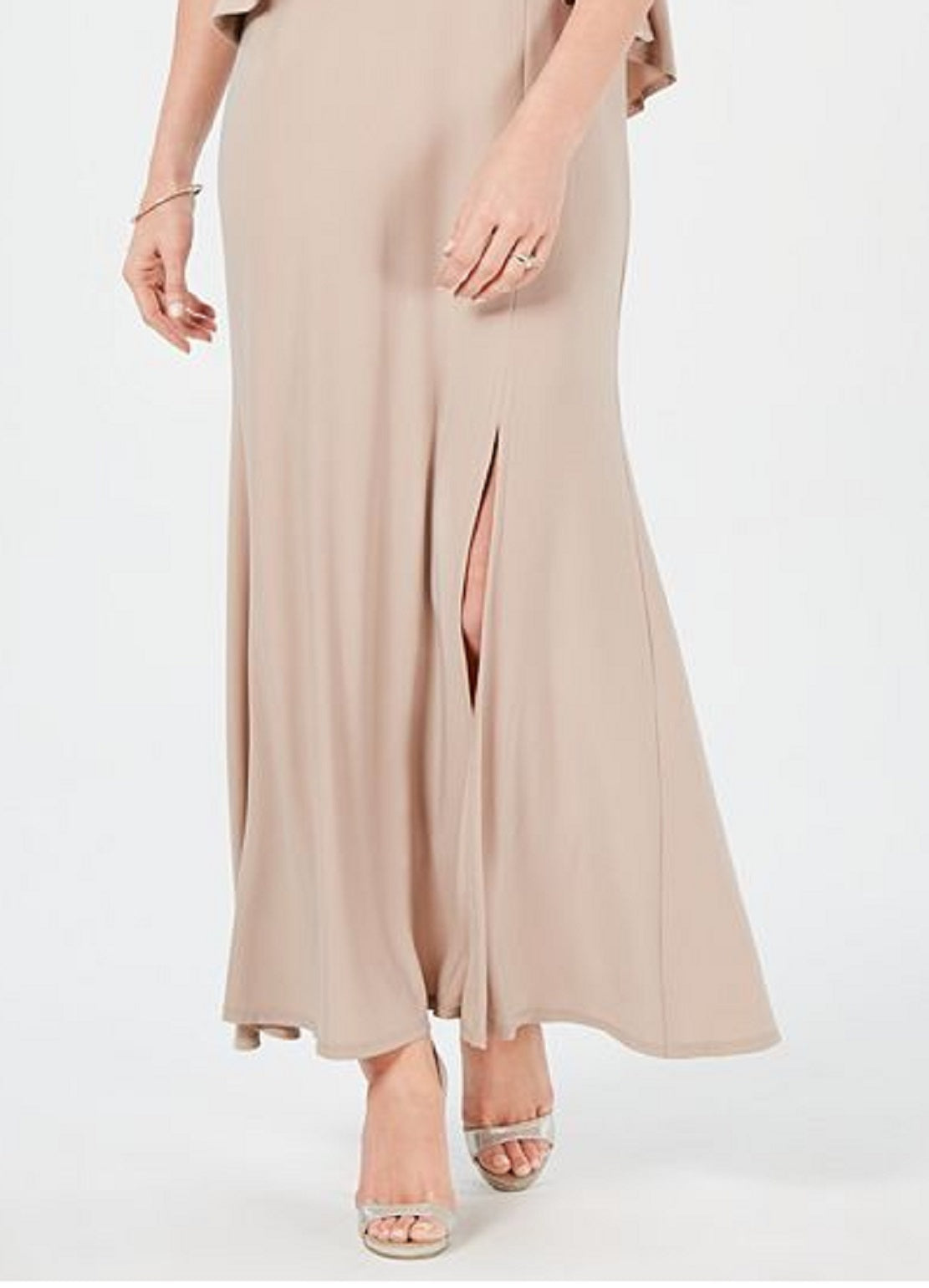 Vestido e jaqueta femininos R &amp; M Richards com lantejoulas e cintura império, tamanho 12, marrom