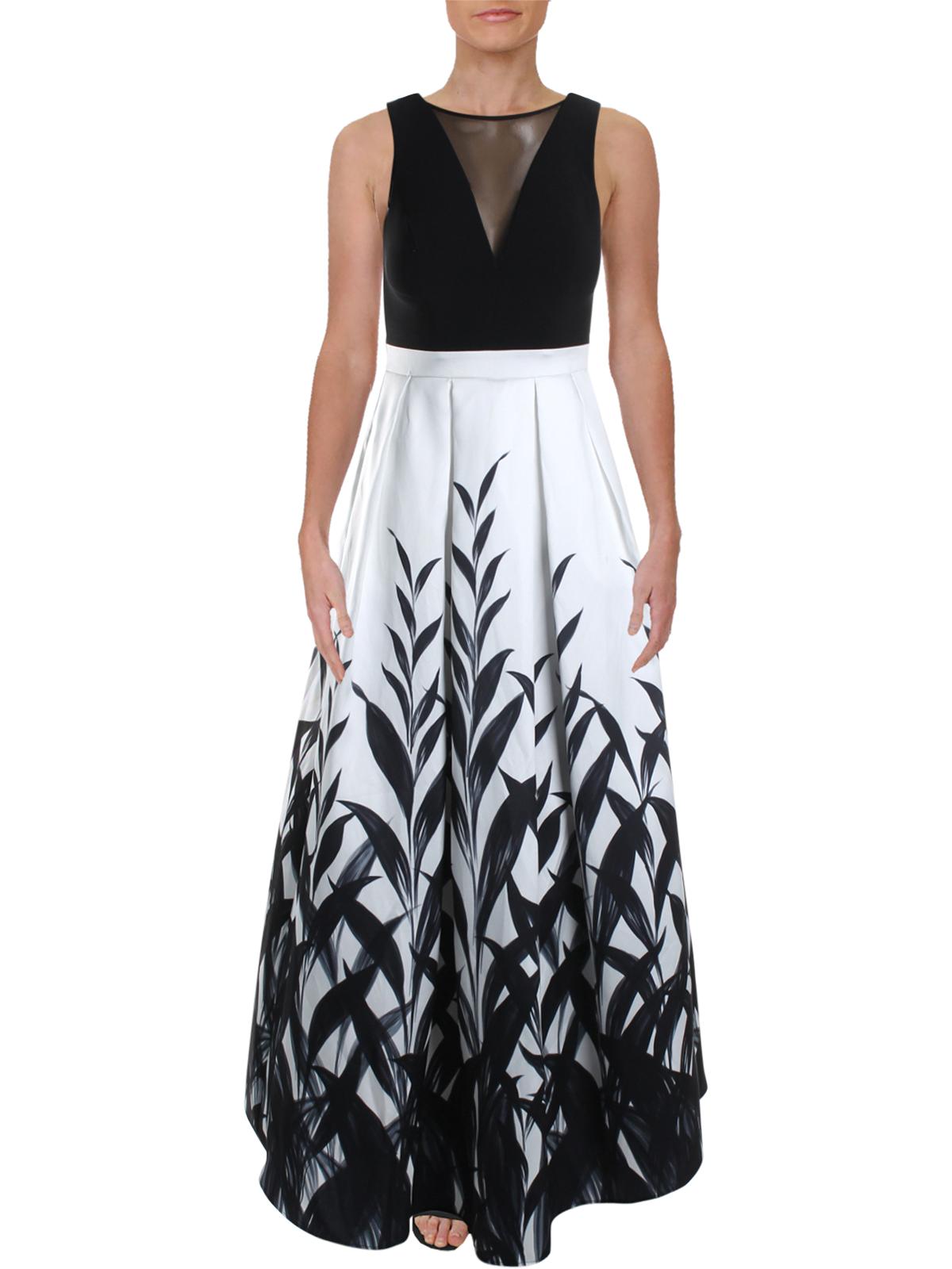 Morgan &amp; Company Vestido longo feminino estampado sem mangas com decote em V, caimento formal, preto, tamanho 1