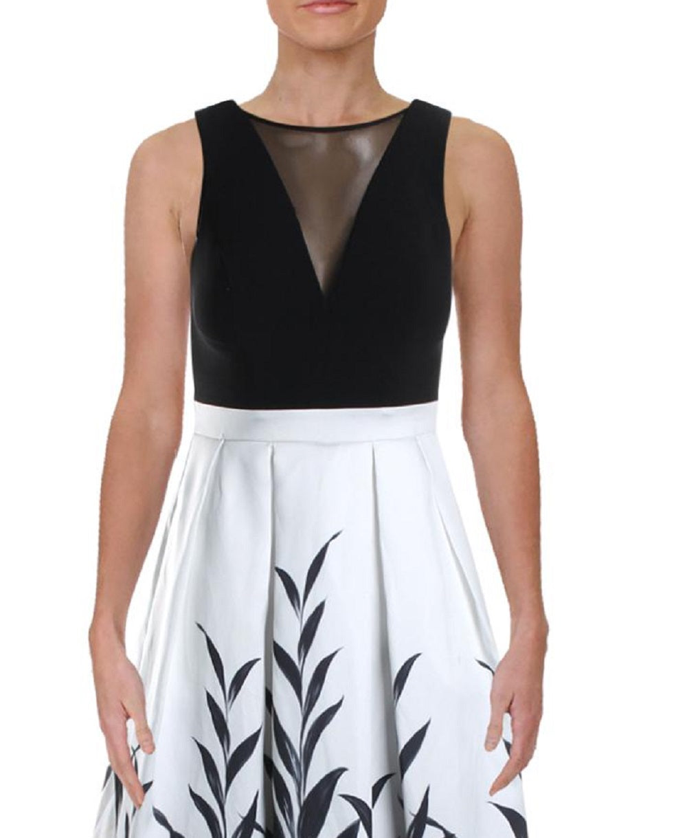 Morgan &amp; Company Vestido longo feminino estampado sem mangas com decote em V, caimento formal, preto, tamanho 1