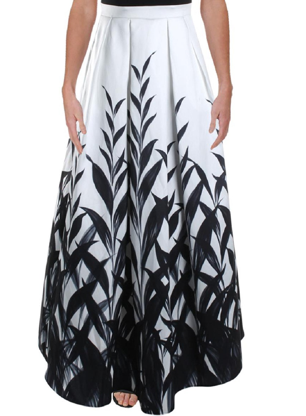 Morgan &amp; Company Vestido longo feminino estampado sem mangas com decote em V, caimento formal, preto, tamanho 1