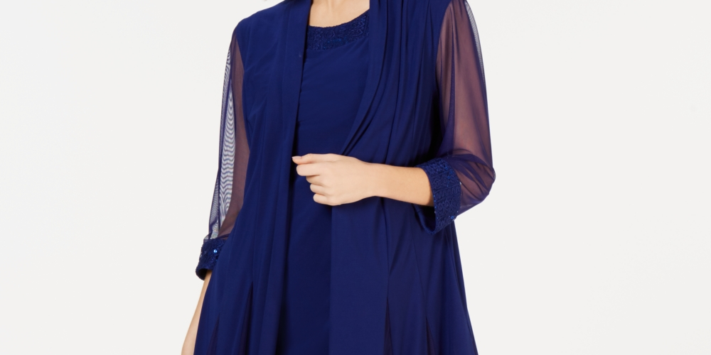 Vestido e jaqueta Duster femininos R &amp; M Richards, azul, tamanho 8