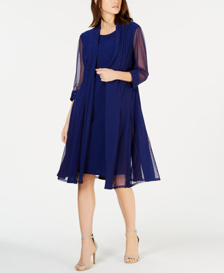 R & M Richards Women's Embellished Dress & Duster Jacket Blue Size 8