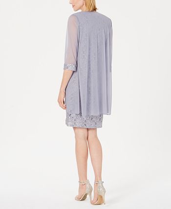 Vestido e jaqueta R &amp; M Richards feminino com bainha de renda, cinza, tamanho 18