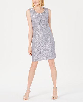 Vestido e jaqueta R &amp; M Richards feminino com bainha de renda, cinza, tamanho 18