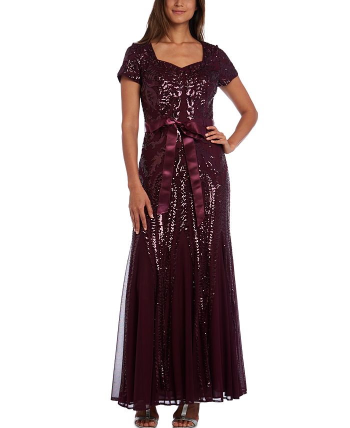 Vestido feminino R &amp; M Richards com cinto e lantejoulas, roxo, tamanho 14