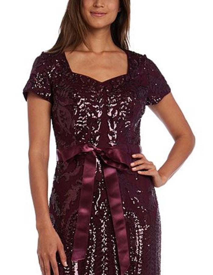 Vestido feminino R &amp; M Richards com cinto e lantejoulas, roxo, tamanho 14