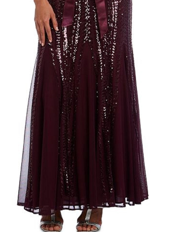 Vestido feminino R &amp; M Richards com cinto e lantejoulas, roxo, tamanho 14