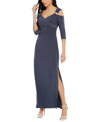 Vestido feminino R &amp; M Richards com ombros descobertos, cinza, tamanho 8