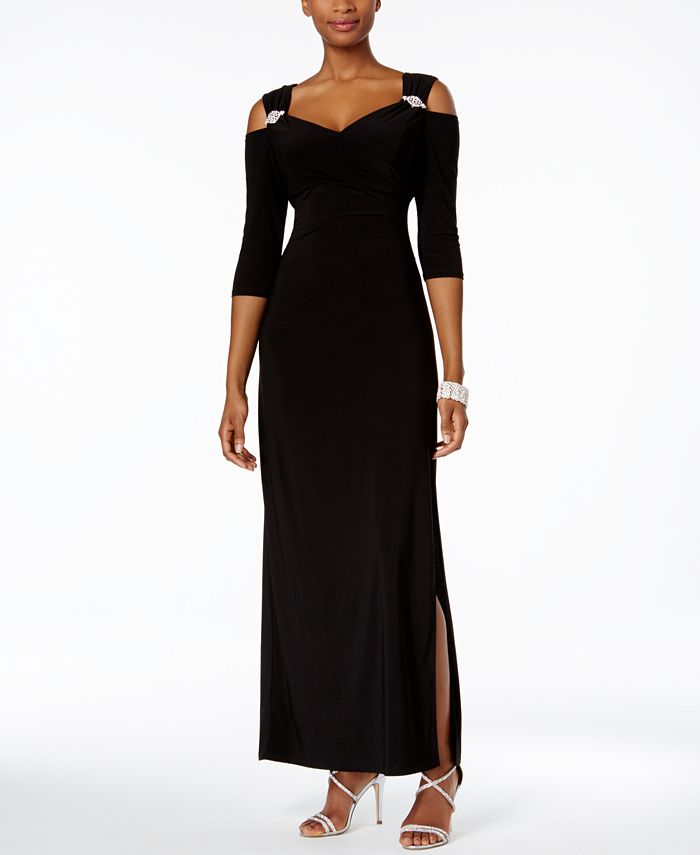 Vestido feminino R &amp; M Richards com ombros descobertos, cinza, tamanho 16