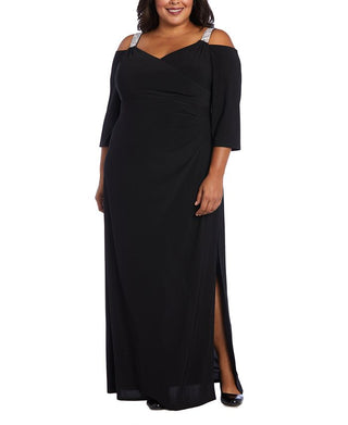 Vestido feminino R &amp; M Richards com decote em V e ombros descobertos, cinza, tamanho 22W