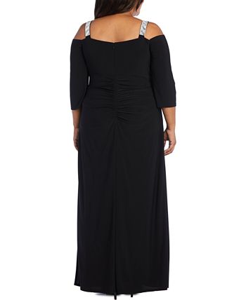 Vestido feminino R &amp; M Richards com decote em V e ombros descobertos, cinza, tamanho 22W