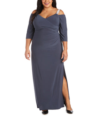 Vestido feminino R &amp; M Richards com decote em V e ombros descobertos, cinza, tamanho 22W