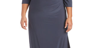 Vestido feminino R &amp; M Richards com decote em V e ombros descobertos, cinza, tamanho 22W