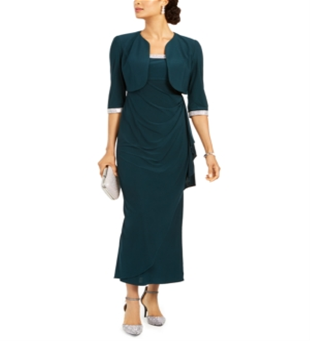 Jaqueta curta feminina R &amp; M Richards e vestido com babados, verde, tamanho 8