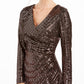 Vestido de coquetel feminino Nightway com lantejoulas, manga comprida, decote em V, comprimento até o joelho, tulipa, marrom, tamanho 14