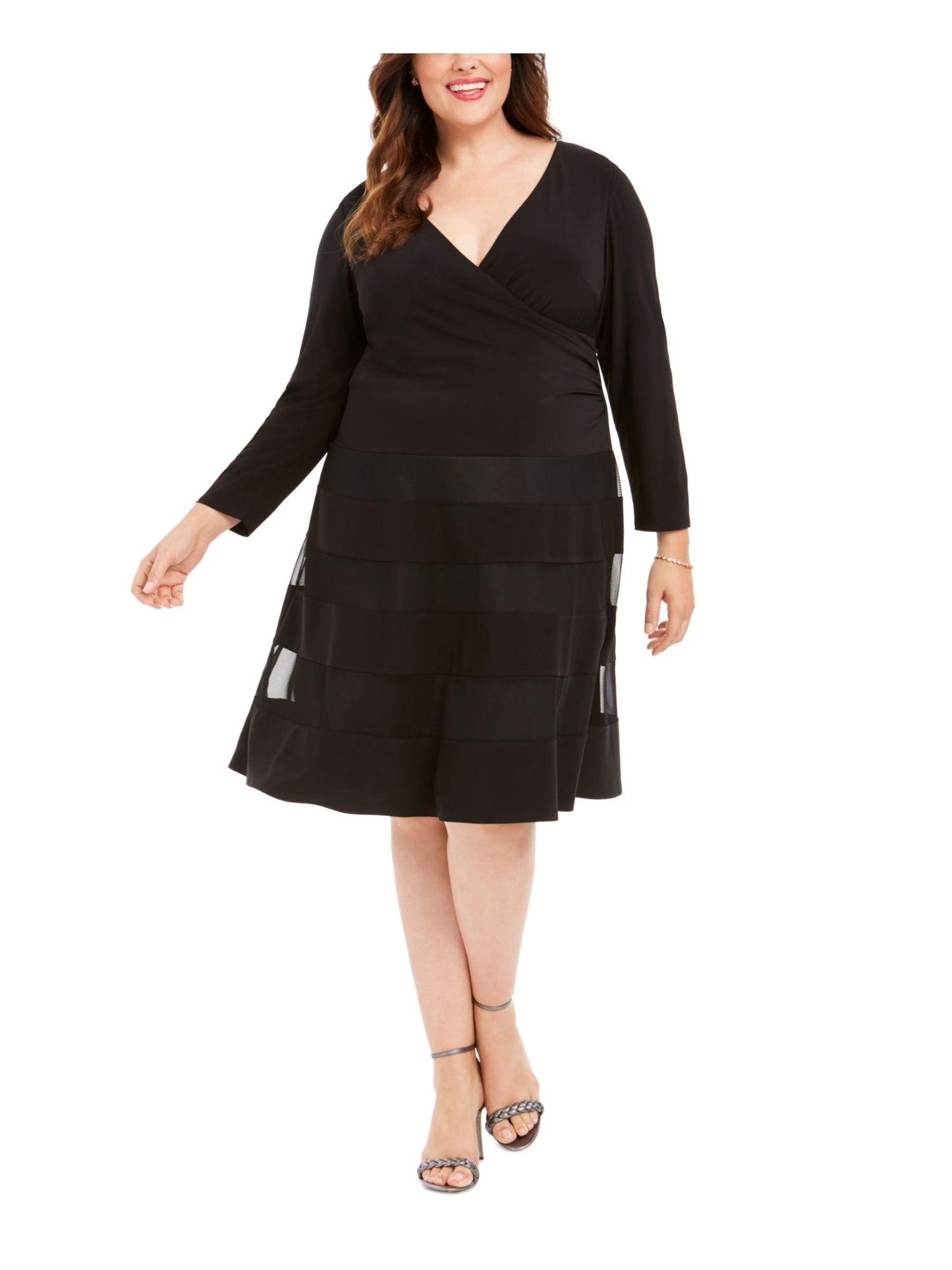 Vestido de festa e coquetel com decote em V da R&amp;M Richards, preto, tamanho 20W