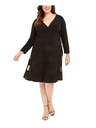 R&M Richards Women's V Neck Illusion Cocktail And Party Dress Black Size 20W