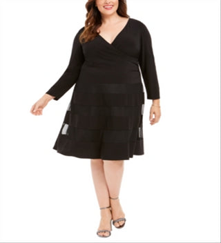 R&M Richards Women's V Neck Illusion Cocktail And Party Dress Black Size 20W