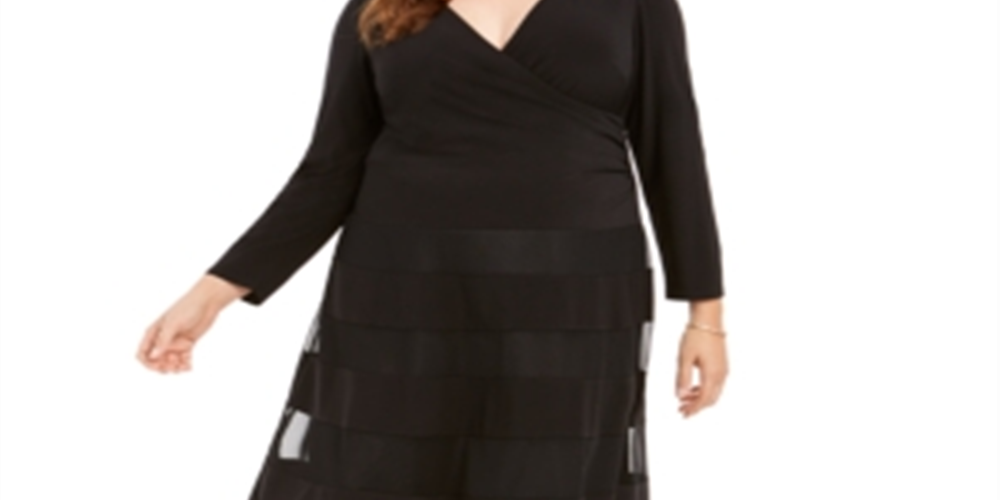 Vestido de festa e coquetel com decote em V da R&amp;M Richards, preto, tamanho 20W