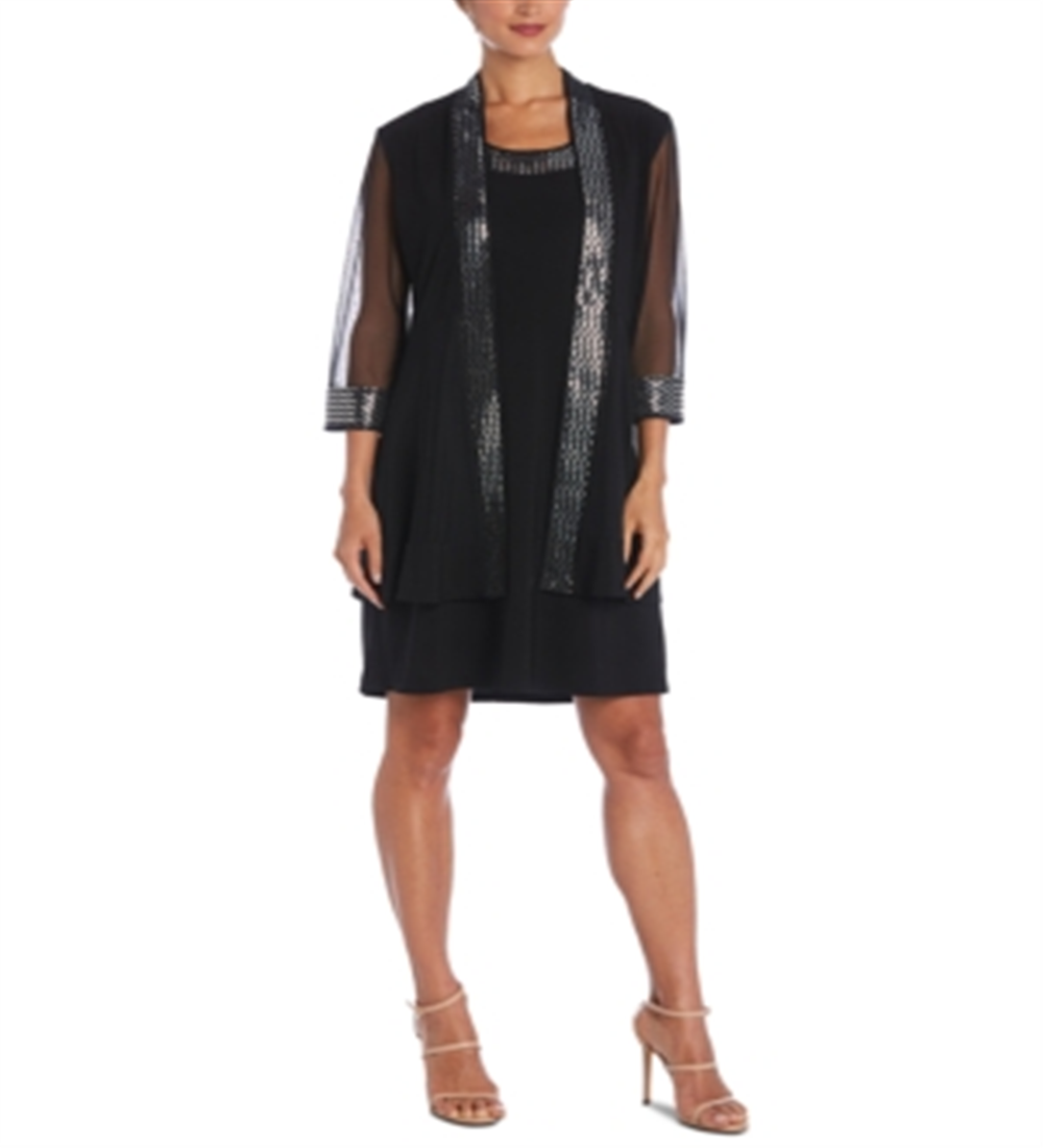Vestido e jaqueta femininos R&amp;M Richards com detalhes em vinho, tamanho 10P