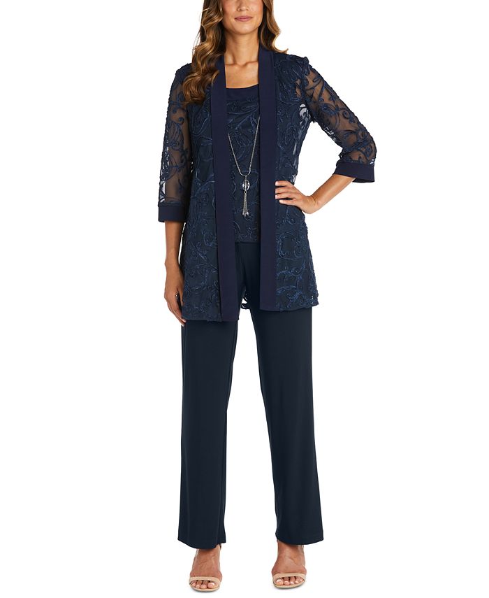 Jaqueta Soutache Feminina R &amp; M Richards Shell &amp; Calça Azul Tamanho 8