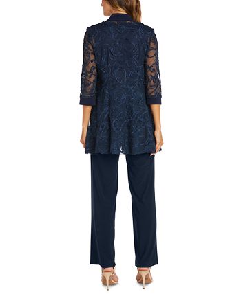 Jaqueta Soutache Feminina R &amp; M Richards Shell &amp; Calça Azul Tamanho 8