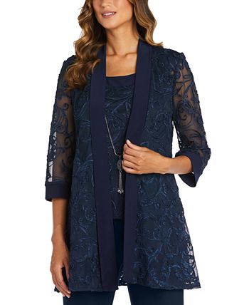 Jaqueta Soutache Feminina R &amp; M Richards Shell &amp; Calça Azul Tamanho 8