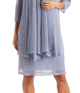 R & M Richards Women's Crinkle Knit Dress & Jacket Blue Size 6 Petite