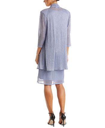 Vestido e jaqueta de malha amassada feminina R&amp;M Richards, azul, tamanho 8, pequeno