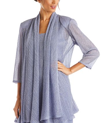 Vestido e jaqueta de malha amassada feminina R&amp;M Richards, azul, tamanho 8, pequeno