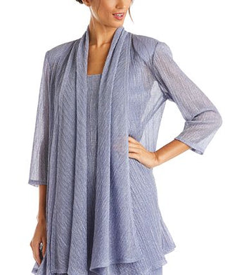 R&M Richards Women's Crinkle Knit Dress & Jacket Blue Size 8 Petite