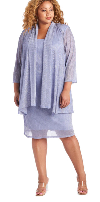 Vestido e jaqueta de malha amassada feminina R &amp; M Richards, azul, tamanho 10, pequena
