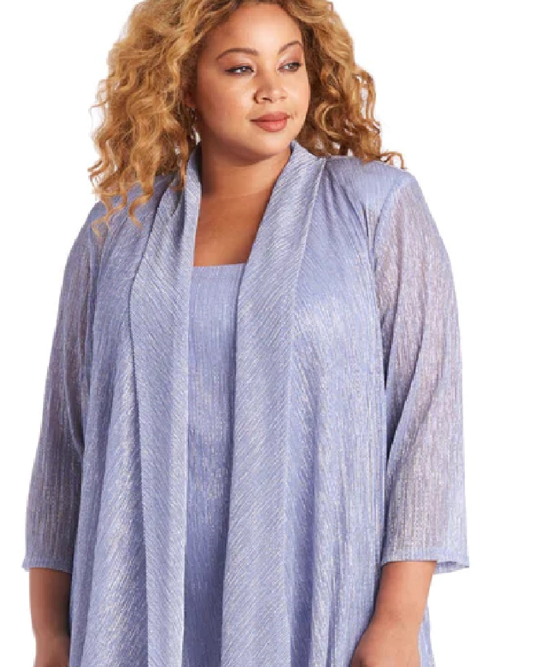 Vestido e jaqueta de malha amassada feminina R &amp; M Richards, azul, tamanho 10, pequena