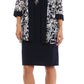 Vestido justo feminino R&amp;M Richards e jaqueta estampada azul tamanho 4P Petite