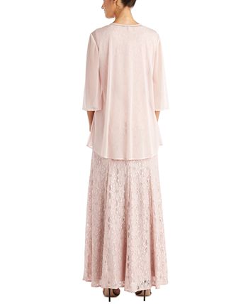 Vestido com contas e jaqueta flyaway feminino R &amp; M Richards, rosa, tamanho 6