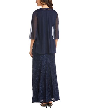 Vestido com contas e jaqueta flyaway feminino R &amp; M Richards, azul, tamanho 16