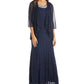 Vestido com contas e jaqueta flyaway feminino R &amp; M Richards, azul, tamanho 18