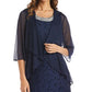 Vestido com contas e jaqueta flyaway feminino R &amp; M Richards, azul, tamanho 18