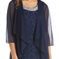 Vestido com contas e jaqueta flyaway feminino R &amp; M Richards, azul, tamanho 18