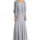 Vestido com contas e jaqueta flyaway feminino R &amp; M Richards, cinza, tamanho 8